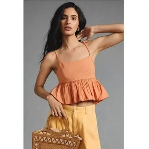 MAEVE Anthropologie Ruffled Bubble-Hem Cropped Cami Tank Top